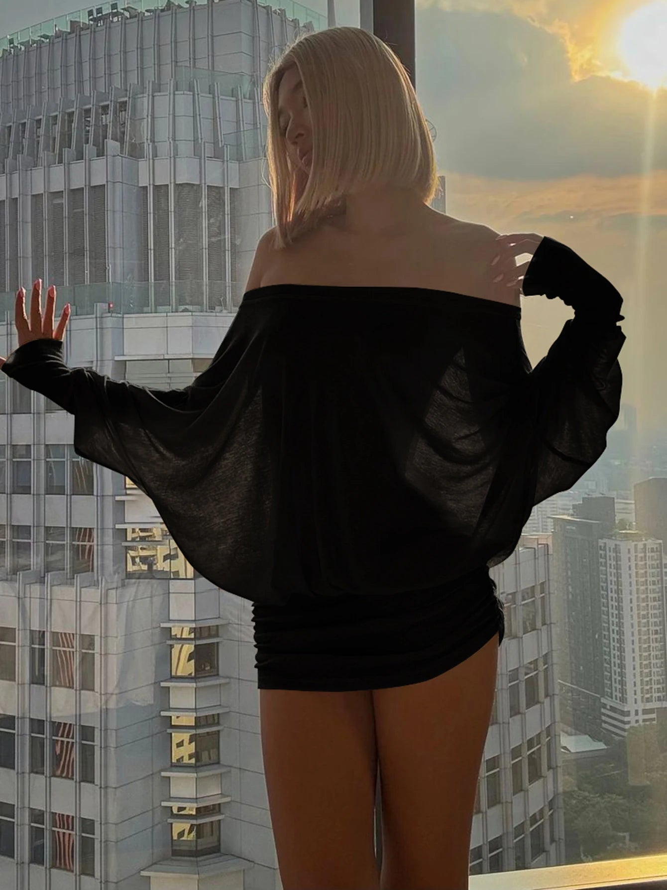 Elegant Off-Shoulder Ruched Mini Dress™