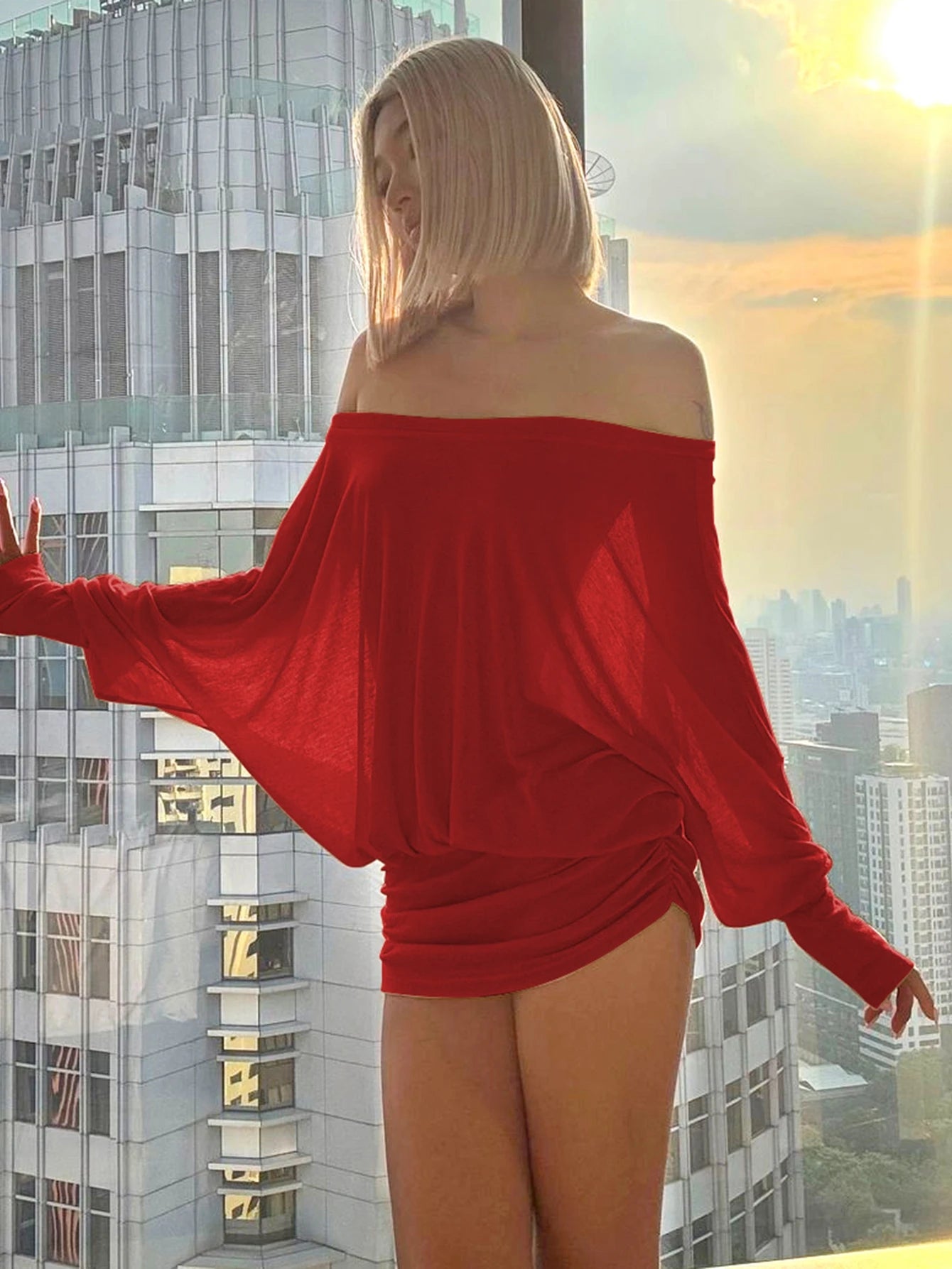 Elegant Off-Shoulder Ruched Mini Dress™